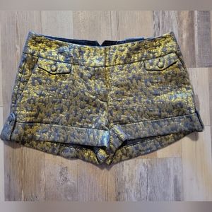 NWT Express Leopard Print Gold Metallic lame Cotton Low Rise Shorts Womens Sz 2